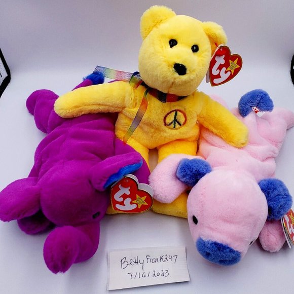NWT 2023 Beanie Babies Peace II Peanut II Squealer II 30th Anniversary Lot of 3 - Picture 1 of 10
